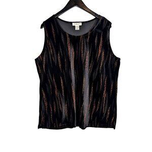 Vintage Plus Size 1X Velour Velvet Sparkle Top Whimsigoth Black Orange Goth Tank